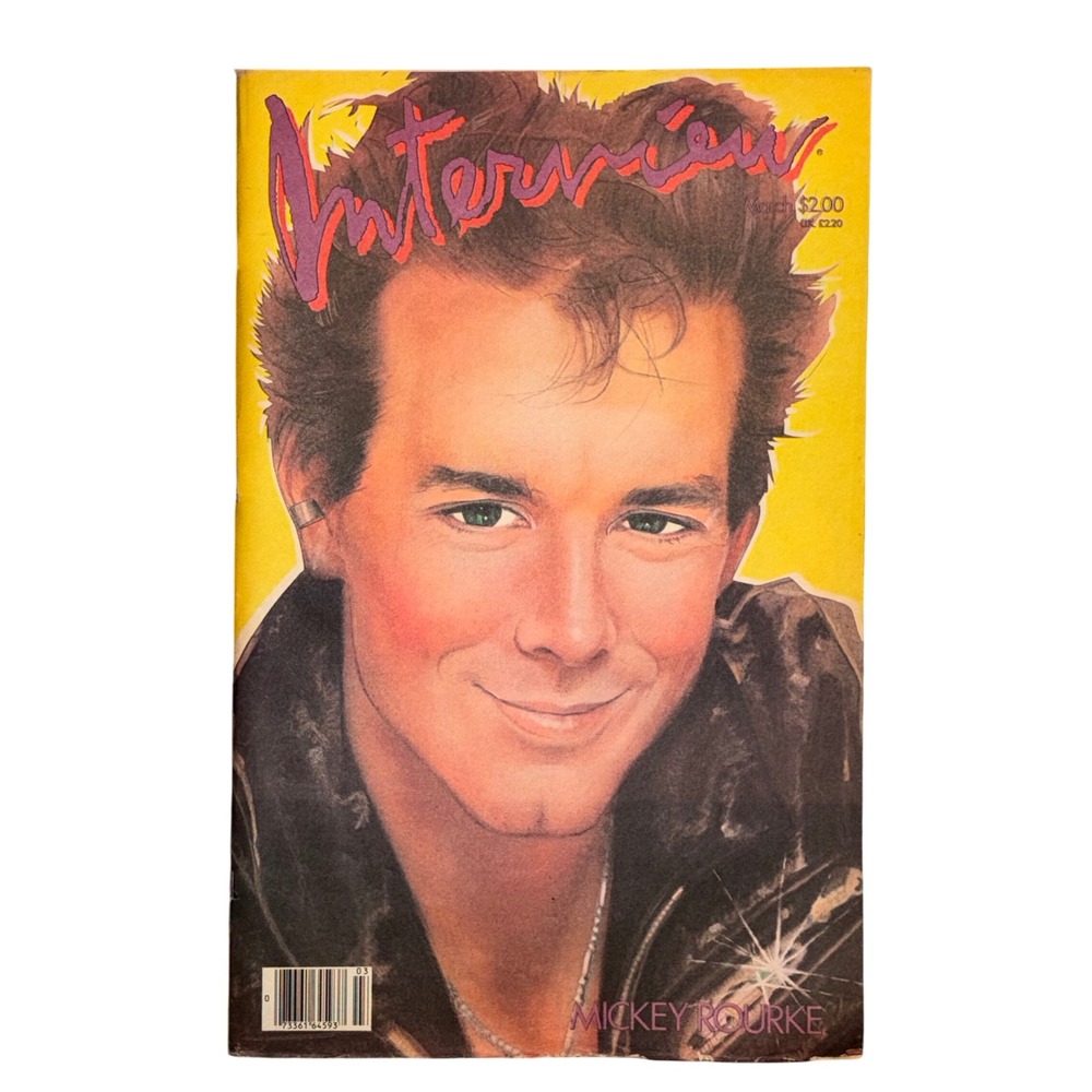 Vintage Interview Magazine March 1983 Mickey Rourke Andy Warhol Valentino Ad
